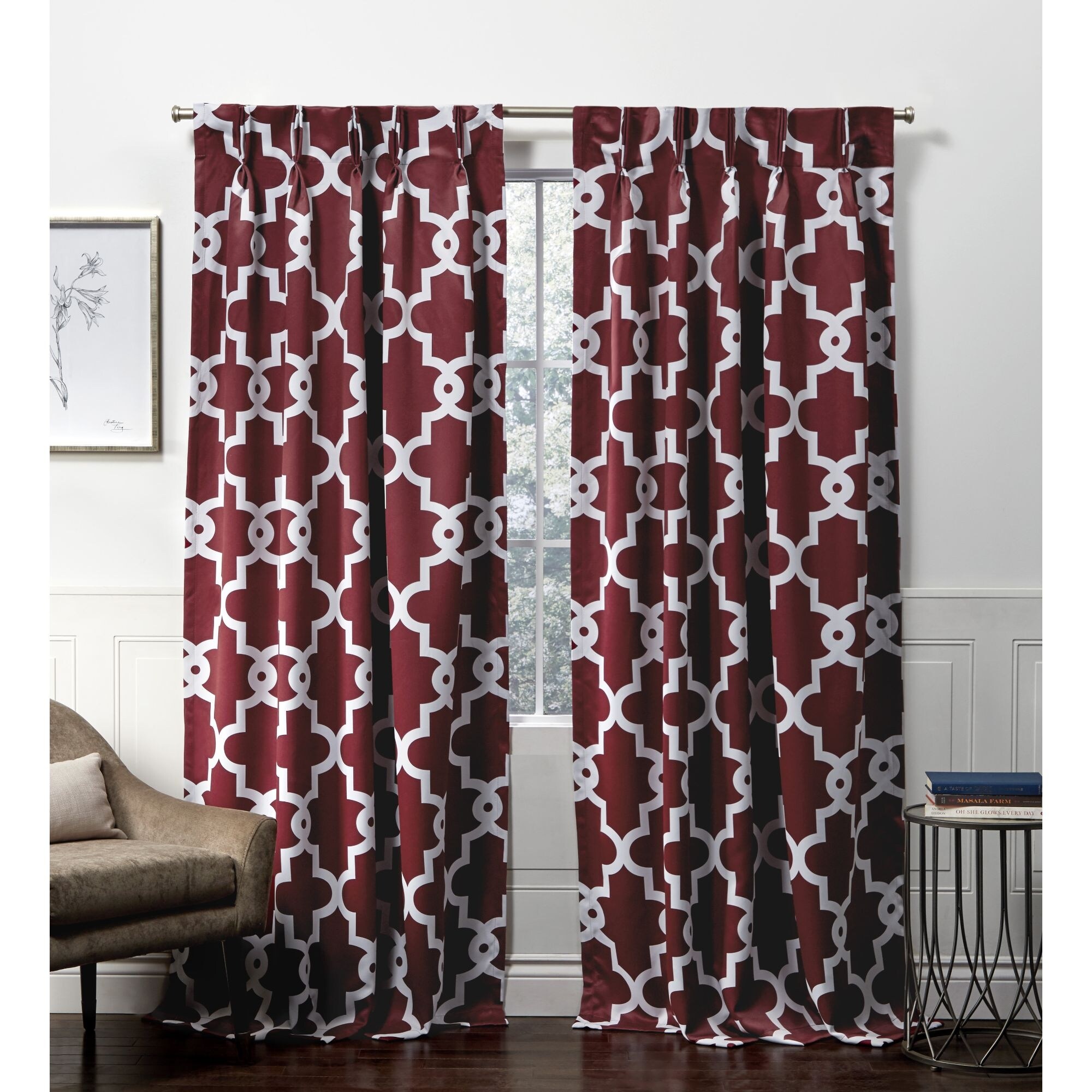 Window Curtain Semi Blackout Home Room Decoration Floral Pattern Yarn Dyed Pleat 