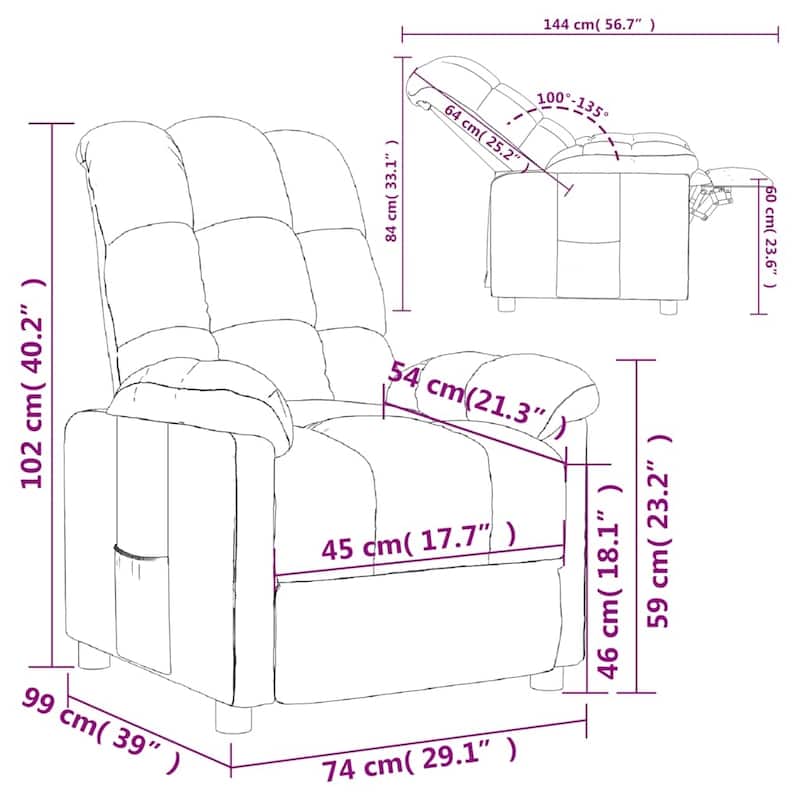 vidaXL Recliner Dark Gray Fabric - 29.1" x 38.9" x 40.1"