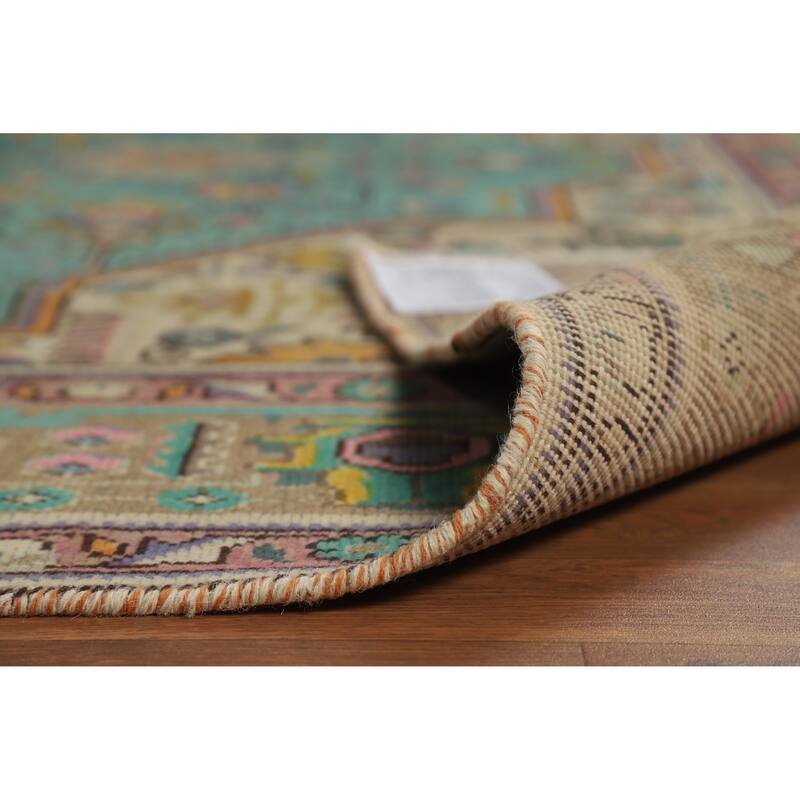 Hand Knotted Oriental 100% Wool Carpet Traditional Floral Navy Blue & Blues Tabriz Area Rug - 9' 6'' X 6' 9''