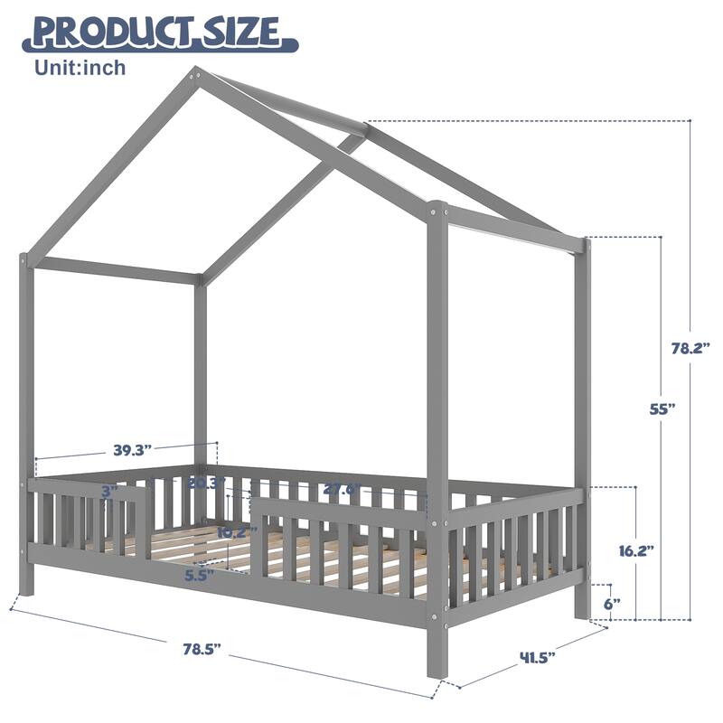 Whimsical Montessori-Inspired Floor Bed with Canopy & Full Safety Rails by Harper&Bright Designs