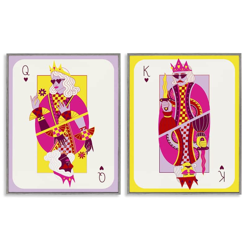 Stupell King & Queen Cards Framed Giclee Art Design By Grace Popp (Set of 2) - 16 x 20 - Grey