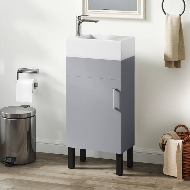 Moasis 15.7 Inch Freestanding Bathroom Vanity with Cabinet Storage and Modern Design - Grey