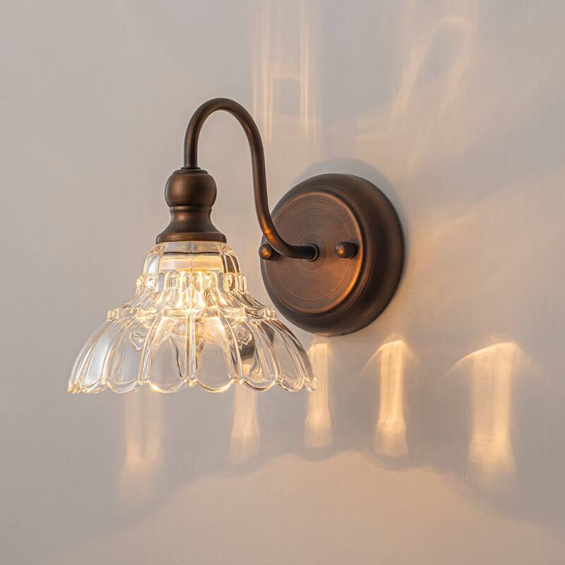 1-Light Vintage Wall Sconce with Clear Trumpet Glass Shades