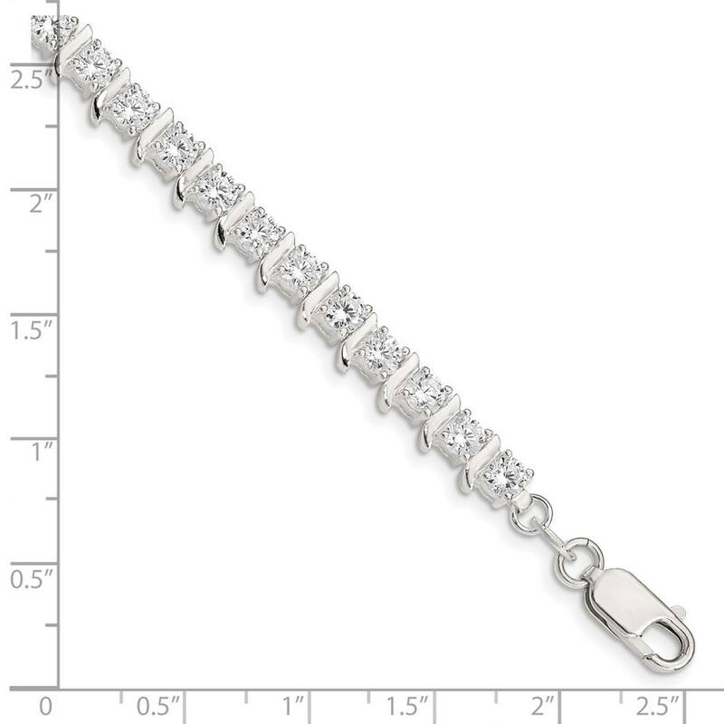 Curata 925 Sterling Silver Open back Lobster Claw Closure and CZ Cubic Zirconia Simulated Diamond Fancy Polished Bracelet