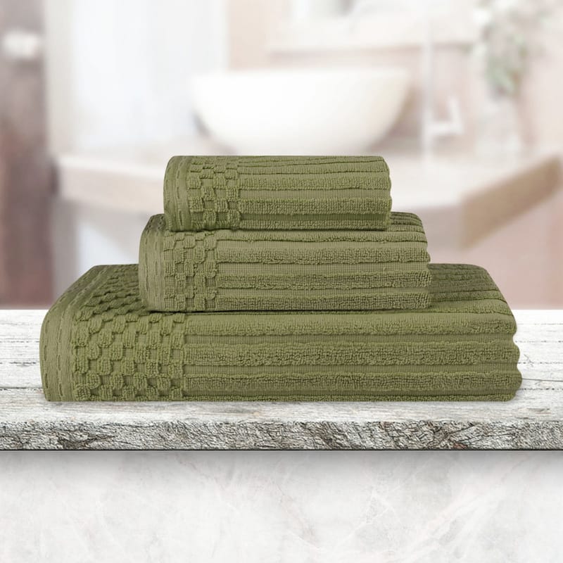Superior Soho Ribbed Cotton 3-Piece Assorted Towel Set - Sage