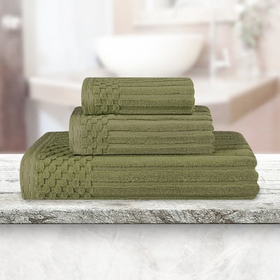 Superior Soho Cotton Ribbed Checkered Border 3 Piece Bathroom Towel Set