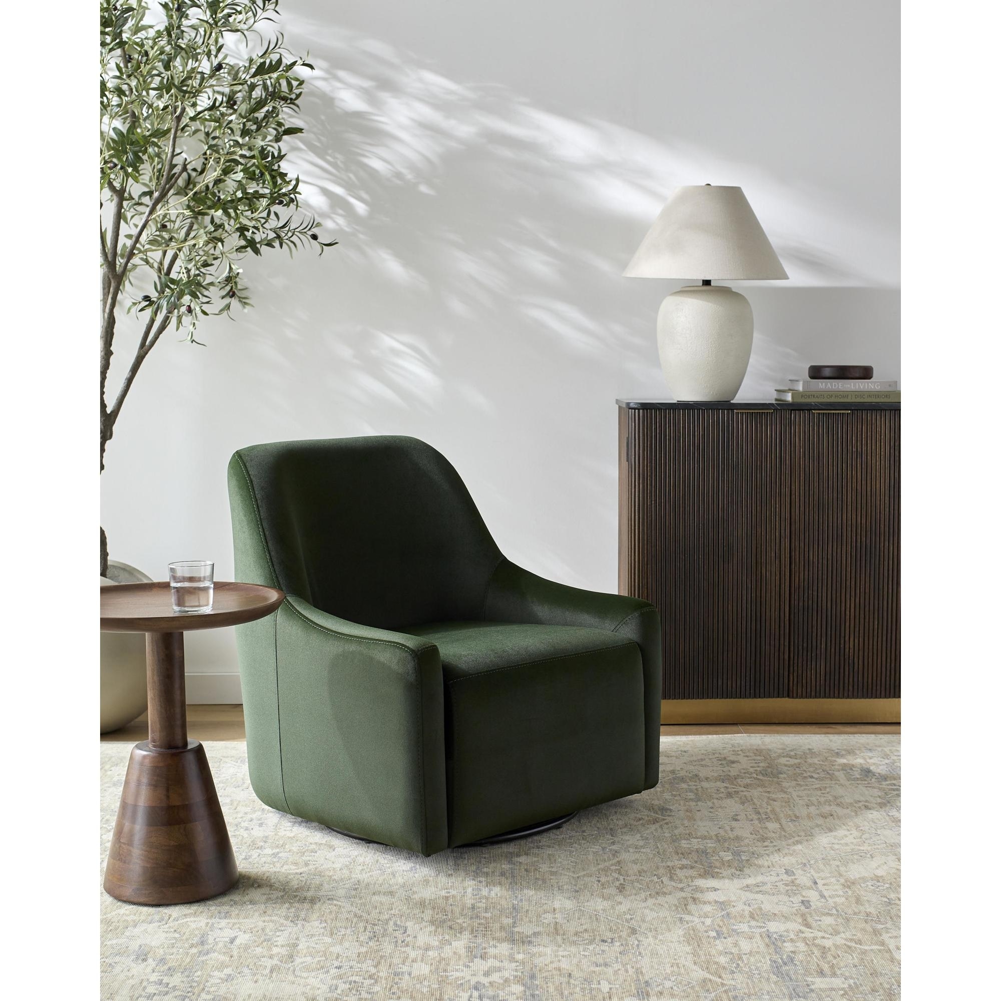Maiya Modern Minimalist Dark Green Swivel Accent Chair Bed Bath