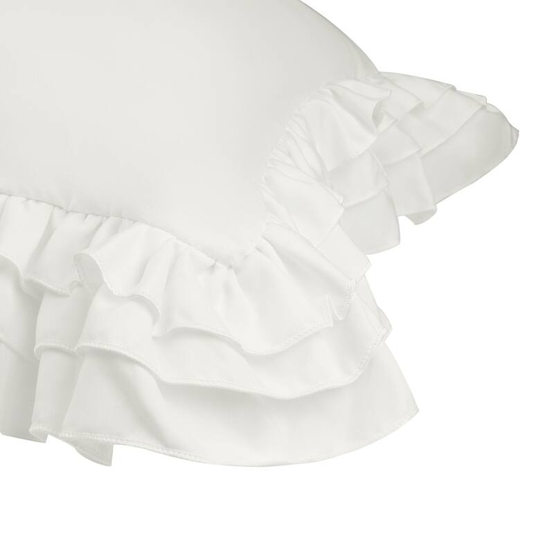Triple Ruffle Pillowcases, Set of 2 Pillow Covers, Bedding Pillow Shams with Envelope Closure - White