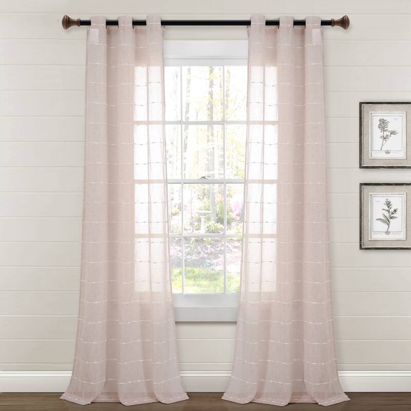 Lush Decor Farmhouse Textured Grommet Sheer Window Curtain Panel Pair - 84" x 38" - Blush