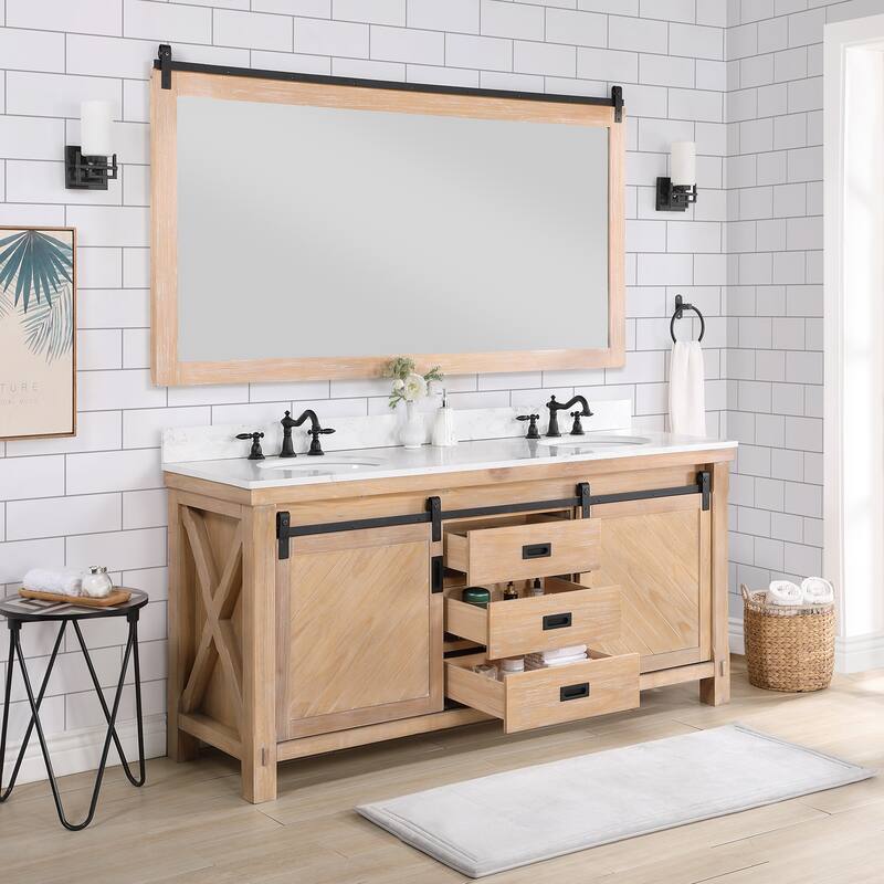 Cortes 72" Bath Vanity in Weathered Pine with Countertop and Mirror