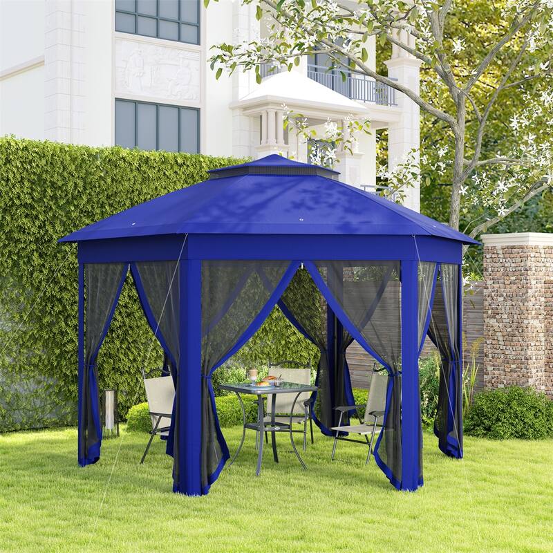 Dark Blue-Black Steel Polyester Hexagon Pop-Up Outdoor Gazebo Tent - Eave Height: 6.6'