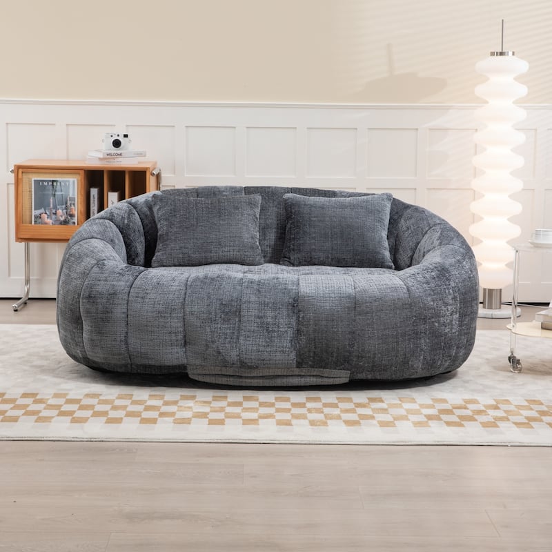 Modern Chenille 2-Seater Bean Bag Chair with 2 Pillows