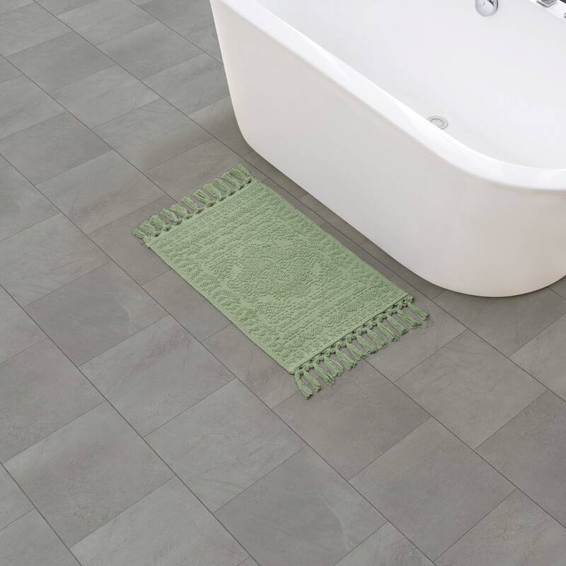 French Connection Nellore Fringe Cotton Bath Rug - 17x28 - Seedling Green