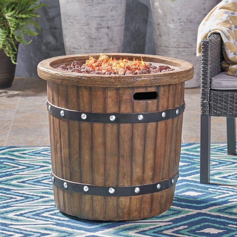25 in. W x 24 in. H Iron Round Propane Gas Burning Outdoor Fire Pit in Brown - Brown