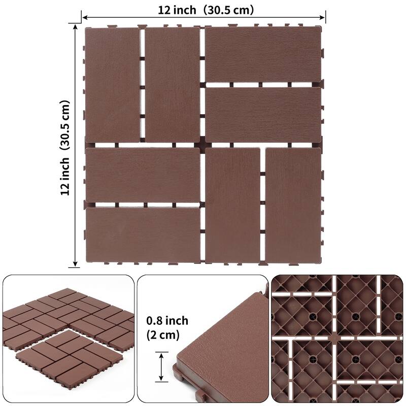 Plastic interlocking decking tiles, 44 packs of terrace decking tiles, 12 inches x 12 inches waterproof