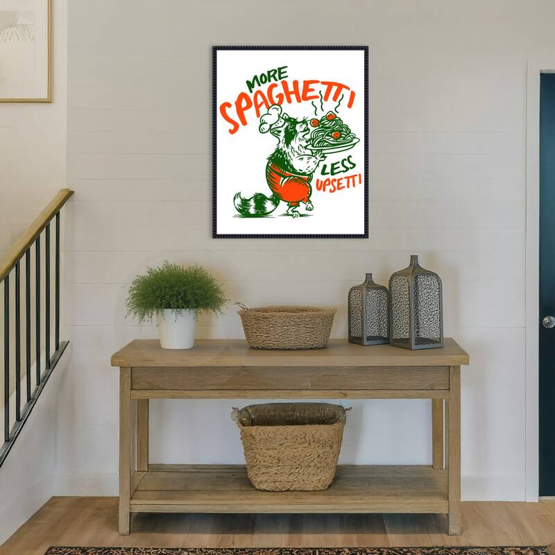 More Spaghetti Less Upsetti Raccoon with Pasta by The Whiskey Ginger Framed Canvas Wall Art Print