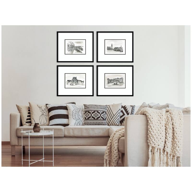 Kate and Laurel Vintage Europe 4 Piece Framed Wall Art Print Set by Teju Reval