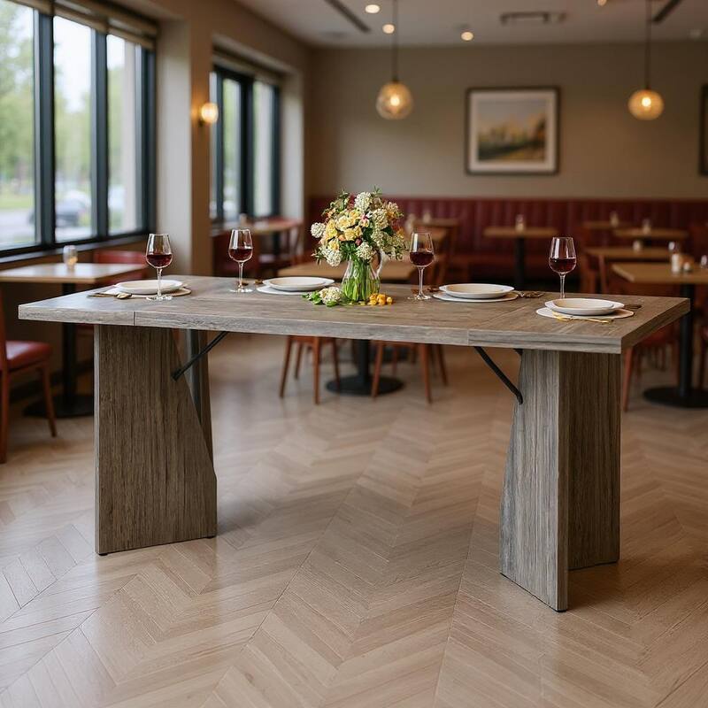 70.9'' Dining Table for 6, Wooden Thickened Long Desk - Grey
