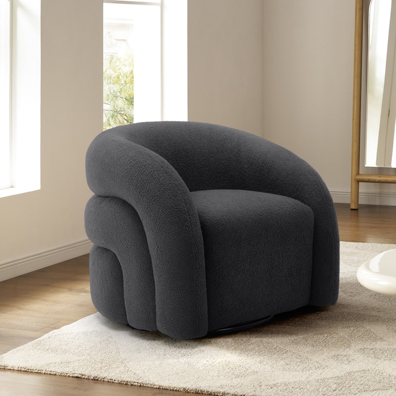 Modern Upholstered Swivel 360 degree Rotation Boucle Barrel Chair - Gray