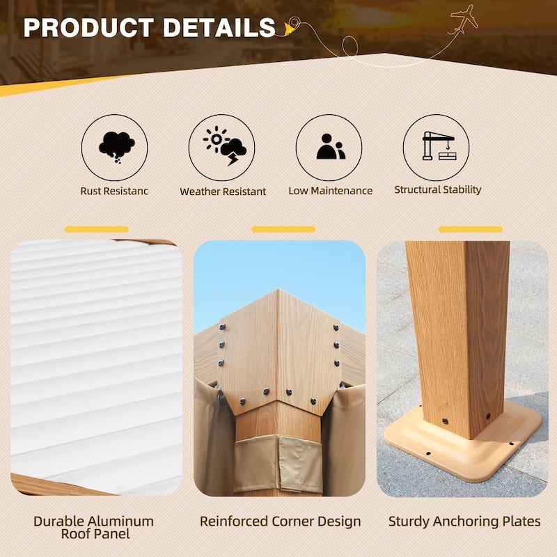 EROMMY Outdoor Louvered Pergola Gazebo with Adjustable Aluminum Rainproof Roof and Pull-Down Screen