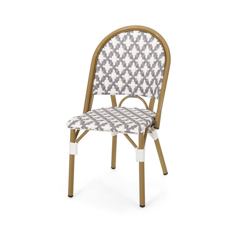 Outdoor PE Rattan and Aluminum French Bistro Chairs, Set of 2, Gray & White, and Bamboo Finish