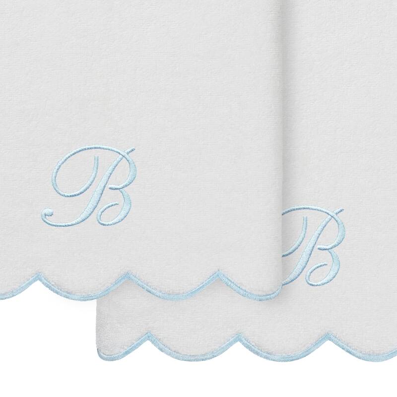 Authentic Hotel and Spa 100% Turkish Cotton Blue ADORNIA Scallop Personalized 2 Piece Bath Towel Set - 2 Bath Towels