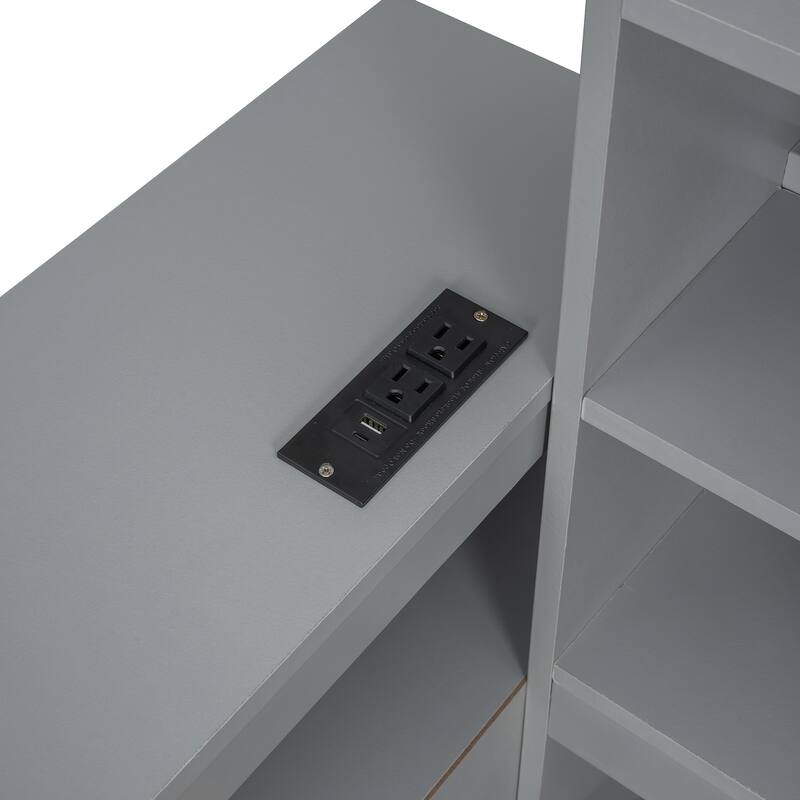 Gray Full Size Platform Bed with Integrated Desk, Nightstand, Storage Drawers & USB Ports - Multi-functional Design