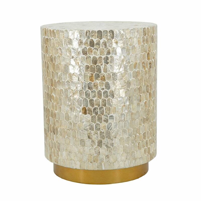 Geometric Capiz Side Table - Gold/Black Pedestal Base, End Table, Side Table - 14x14x18"