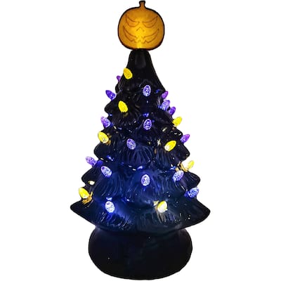 Haunted Hill Farm 2-Ft. Tall Pre-Lit Retro Tree with Vintage Bulbs and Pumpkin Topper - Indoor or Covered Outdoor - 2 Foot