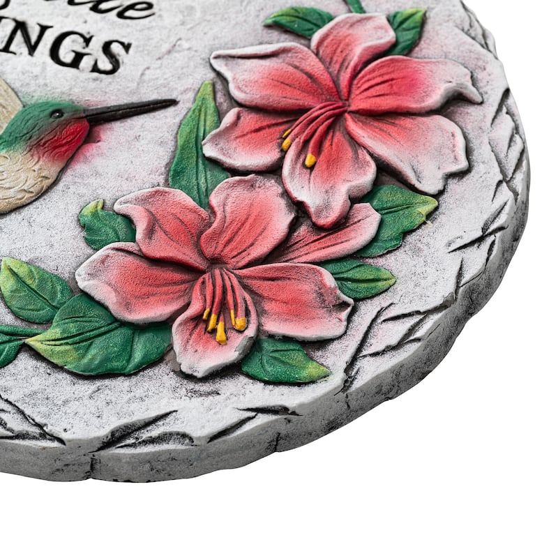 Glitzhome 2-Piece Hummingbird and Flower Pathway Cement Stepping Stones - 10 in