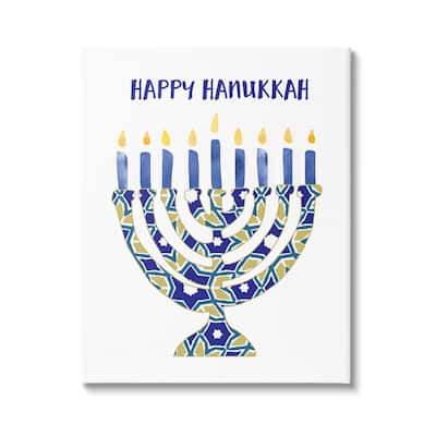 Stupell Happy Hanukkah Patterned Mosaic Style Menorah Candles Canvas Wall Art - Multi-Color