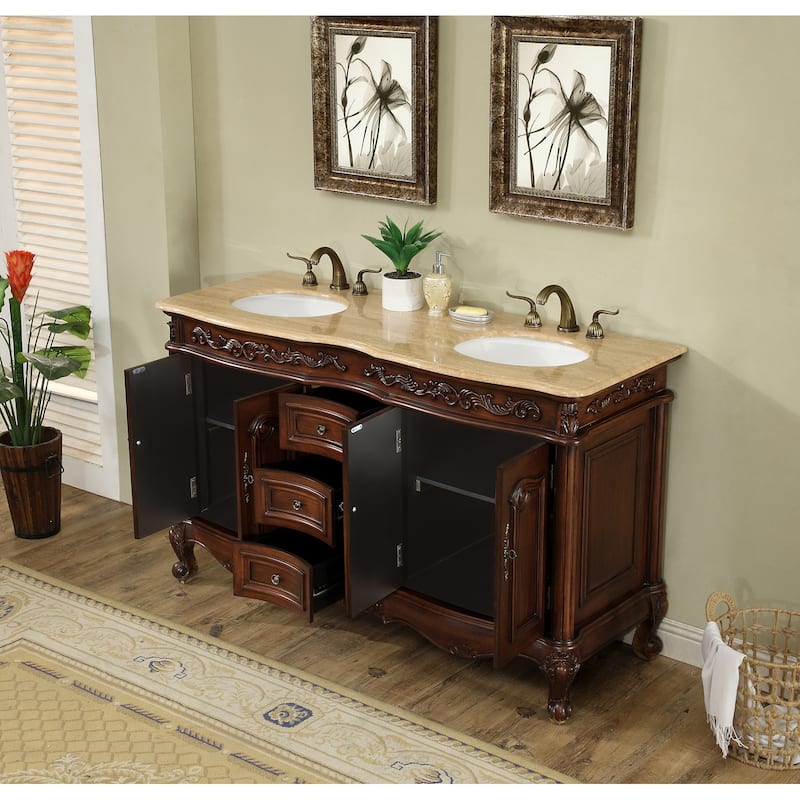 Stufurhome Cassandra 60 Inches Dark Cherry Double Sink Bathroom Vanity