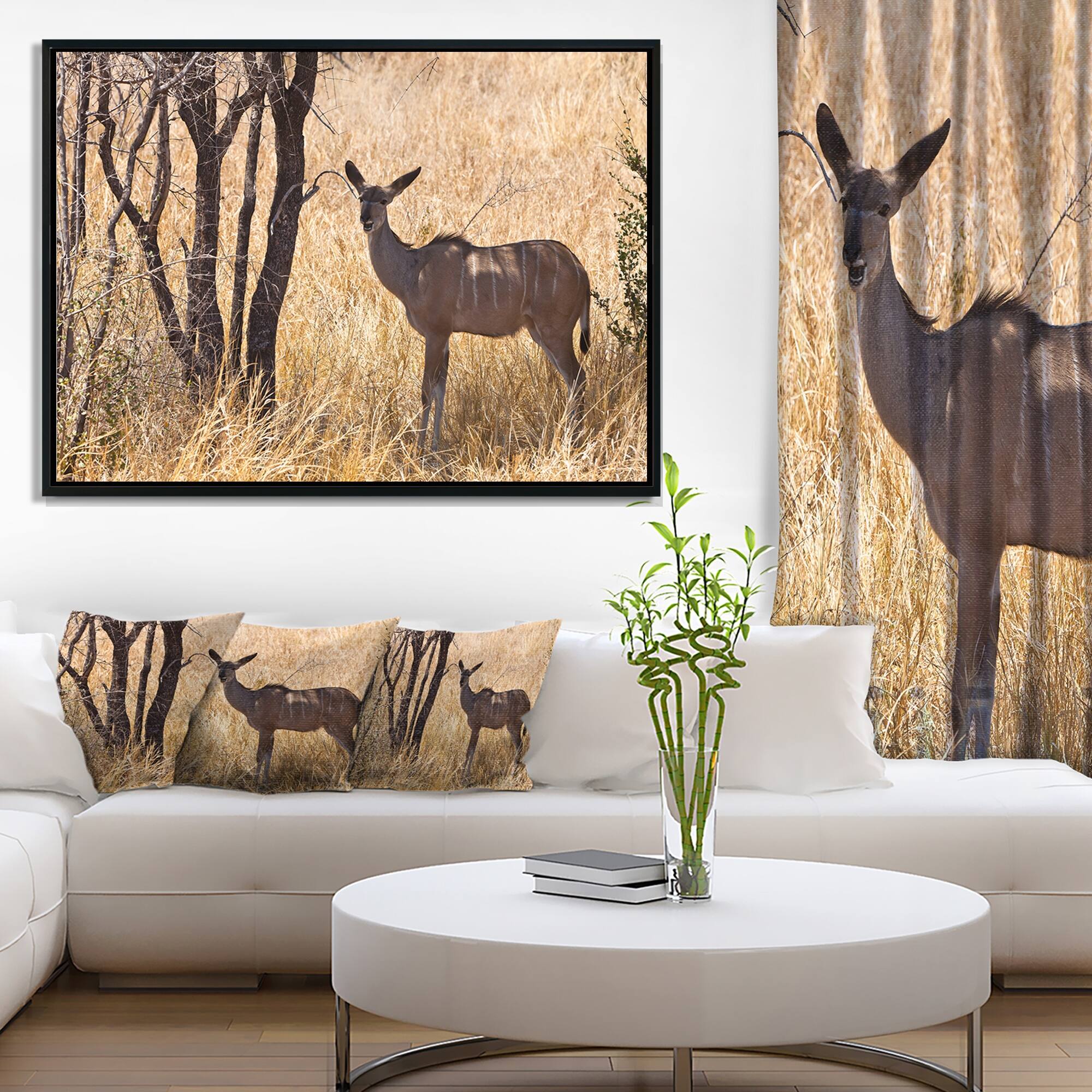 Designart "Grants Gazelle Standing in Long Grass" Animal Framed Canvas