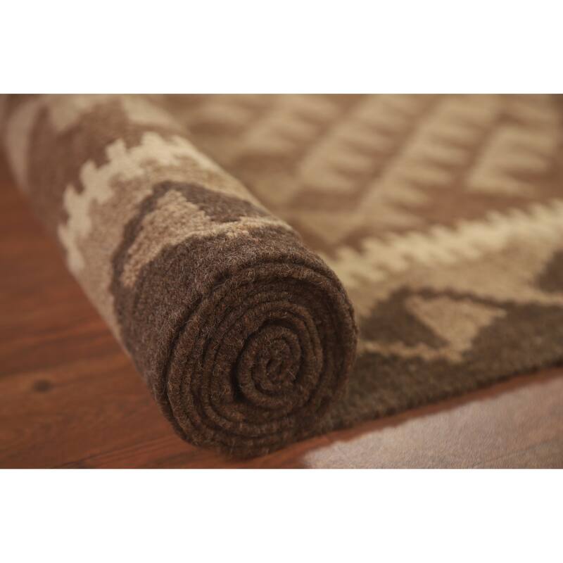 Hand Woven Oriental 100% Wool Carpet Southwestern Geometric Brown Kilim Area Rug - 9' 6'' X 6' 6''