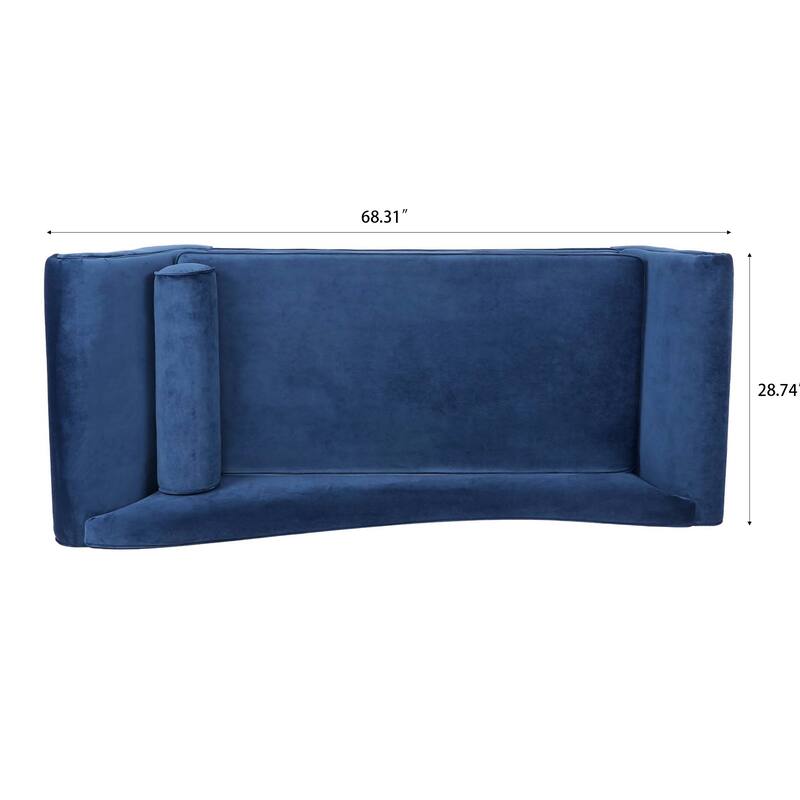 Blue Fabric Chaise Lounge with Scroll Arm, 68x29x29 inches