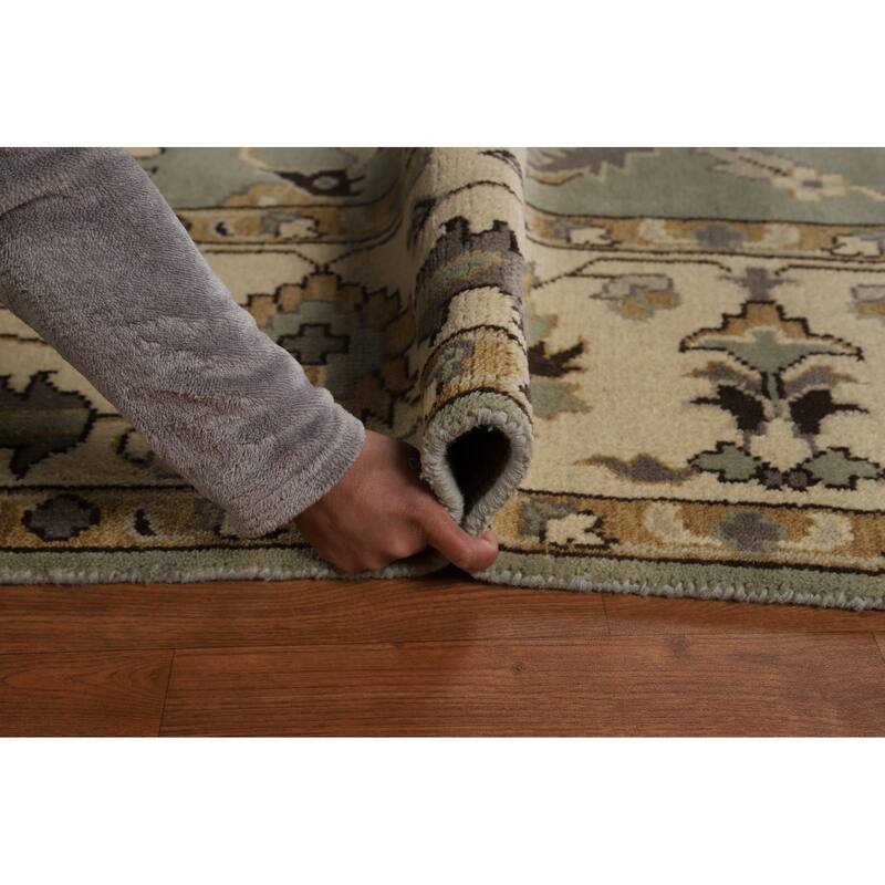 Green Floral Oushak Indian Area Rug Hand-Knotted Wool Carpet - 9'1"x 11'10"