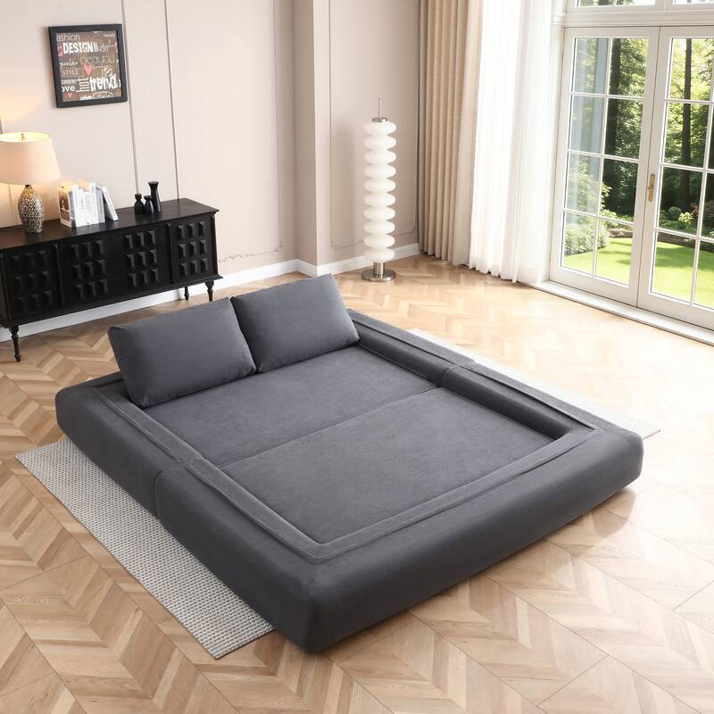 Multi-Functional Folding Sofa Bed Gray Convertible Floor Sofa Couch Lounge Sofa Sleeper Sofa Couch with Pillows