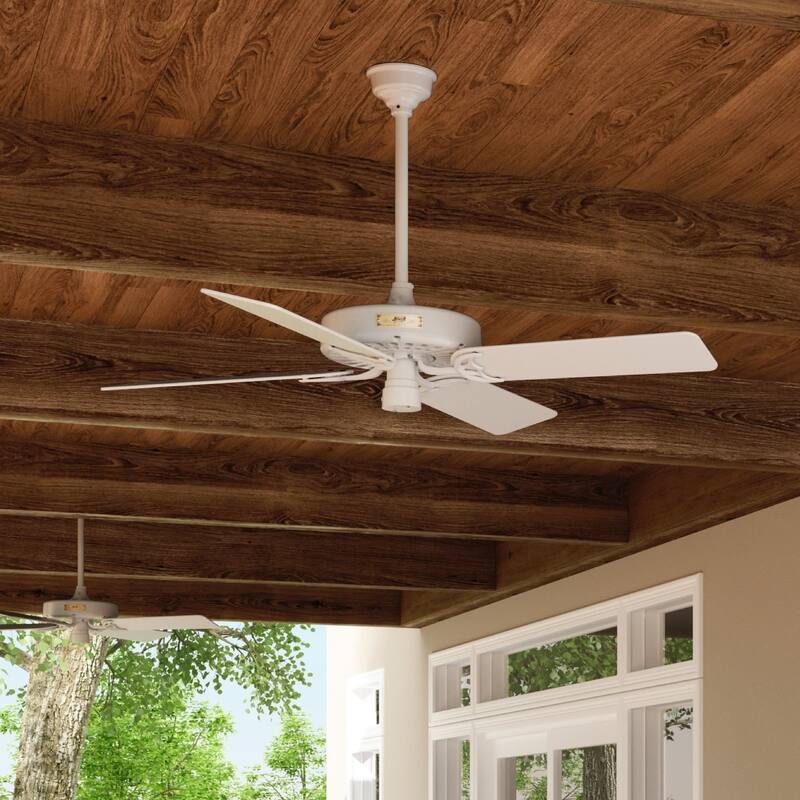 52" Hunter Original Outdoor Ceiling Fan with Pull Chain, Damp Rated - 52 - Fresh White