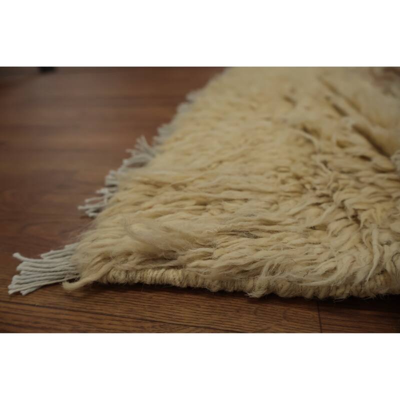 Hand Knotted Oriental 100% Wool Carpet Modern Tribal Beige & Ivories Moroccan Area Rug - 9' 4'' X 6' 9''