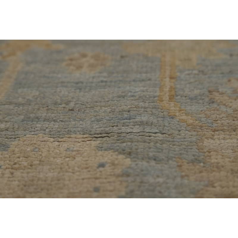 Vegetable Dye Blue Oushak Turkish Runner Rug Hand-Knotted Wool Carpet - 3'1" x 11'8"