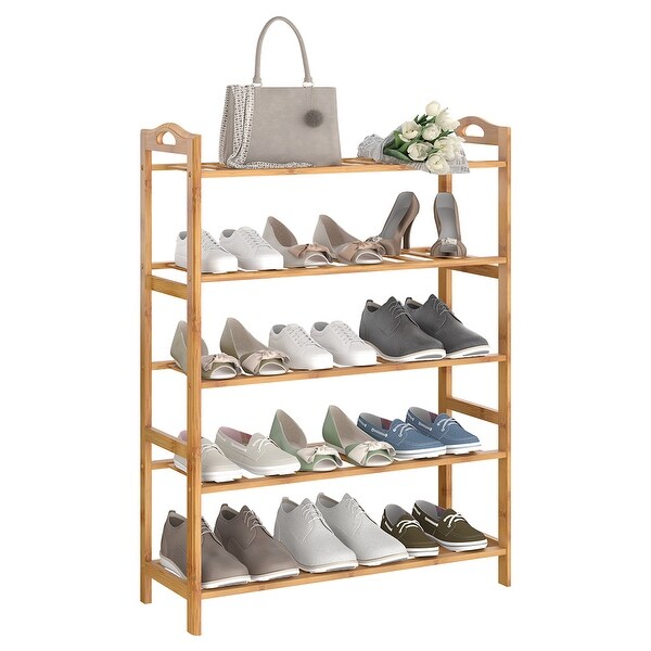 Shop Langria 5 Tier Bamboo Shoe Rack Sustainable Shelf Storage Durable Home Organizer Overstock 28647885