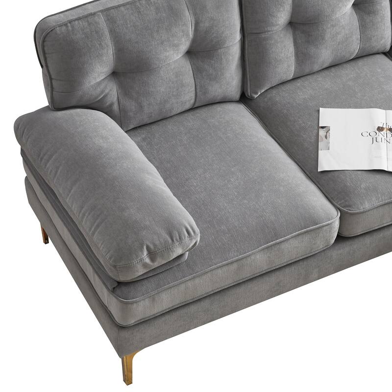 L Shaped Sectional Sofa with Chaise, Velvet Fabric Cloud Couch, Corner 3 Seater Sectional Sofa with Backrest & Armrests