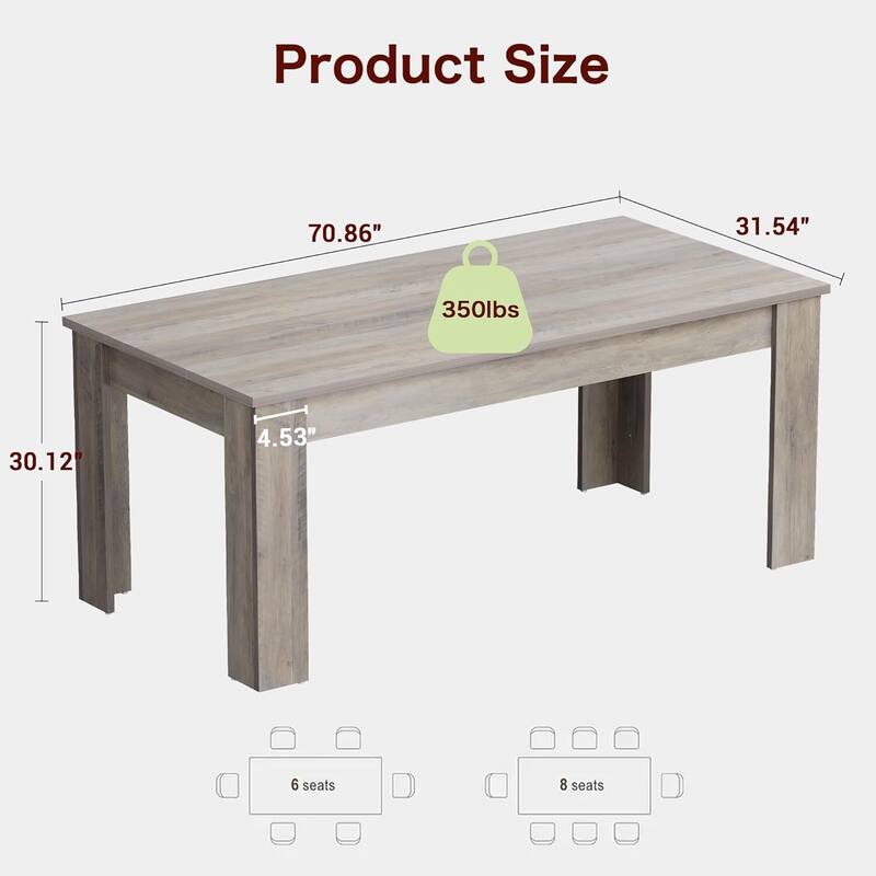 71"L Kitchen Dining Room Table for 4-6 Dining Room, Kitchen, Living Room (Only Table)