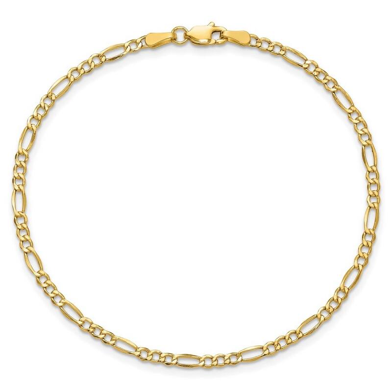 Curata 14k Yellow Gold 2.5mm Semi Solid Figaro Chain Bracelet Options: 7" 8"
