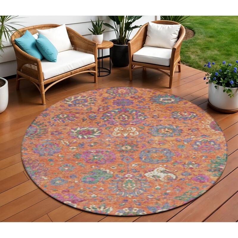 HomeRoots Floral Traditional Rectangle Outdoor Rug - 8' Round
