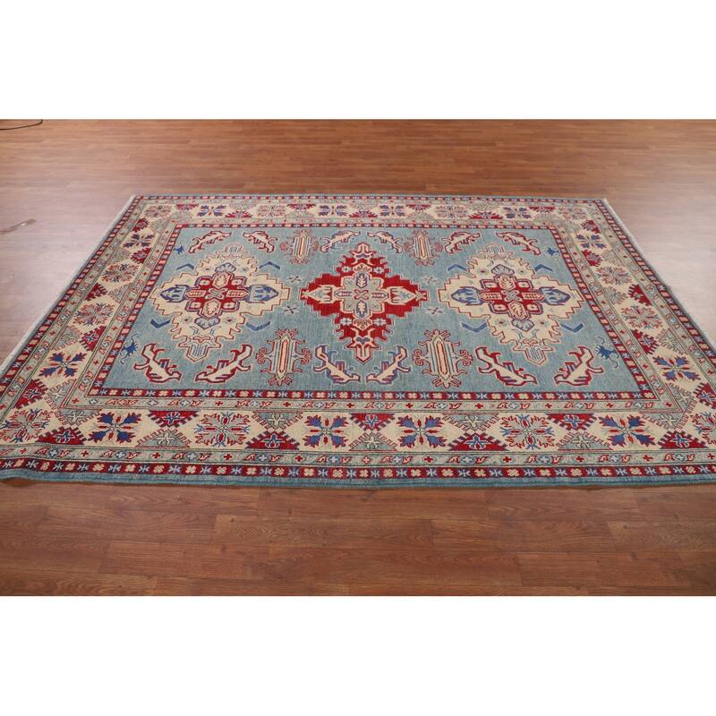 Light Blue Kazak Oriental Area Rug Hand-Knotted Wool Carpet - 5'9" x 8'1"