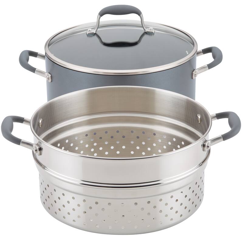 Anolon Advanced Home 8.5-Quart Wide Stockpot with Multi-Function Insert, Bronze