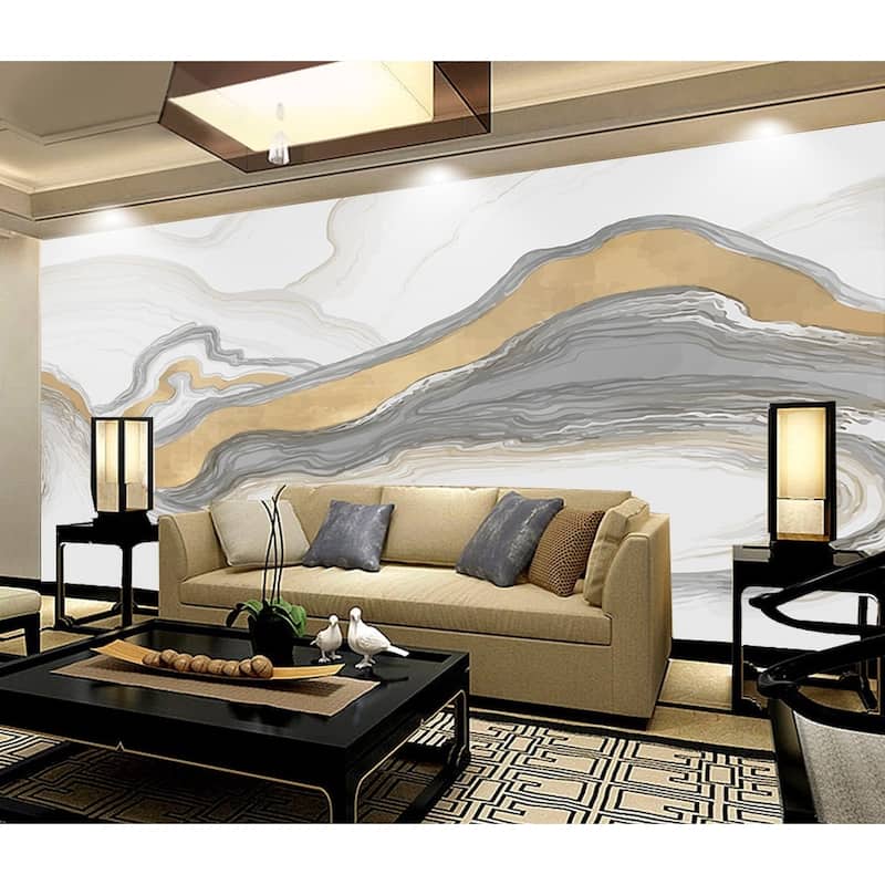GK Wall Design Gold Color Smoke Soft Gray Lines Removable Wallpaper