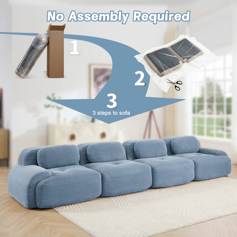Rossetta 4-Seat Modern Simplified Anti-Slip Style Premium Corduroy Fabric Modular Sofa with Curved Armrests