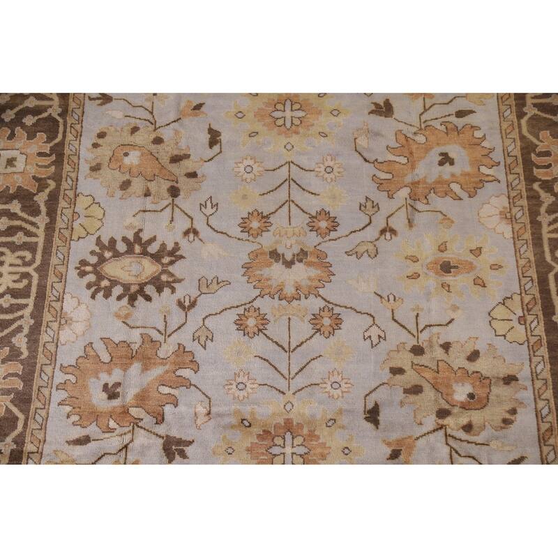 Hand Knotted Oriental 100% Wool Carpet Transitional Geometric Greys & Charcoal Oushak Area Rug - 11' 10'' X 9' 0''